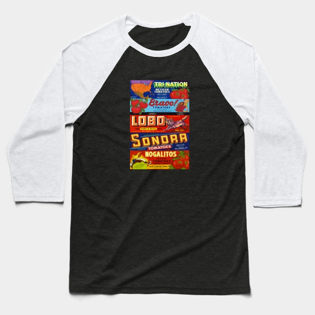 Nogales Vintage Produce Labels Baseball T-Shirt by Nuttshaw Studios